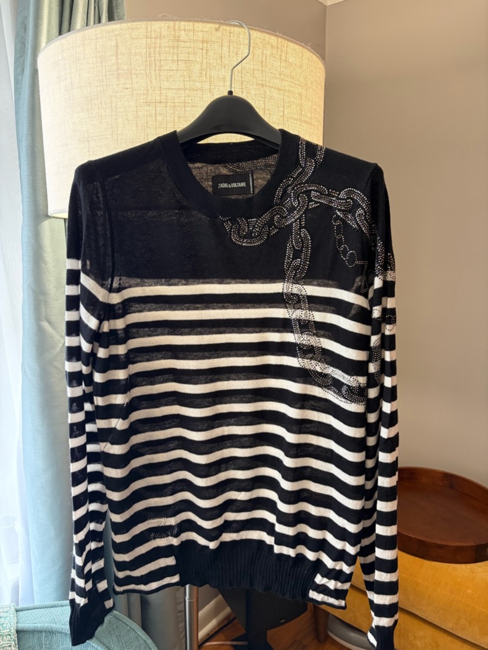 Zadig&Voltaire Black & White Striped Sweater with Chain Accent